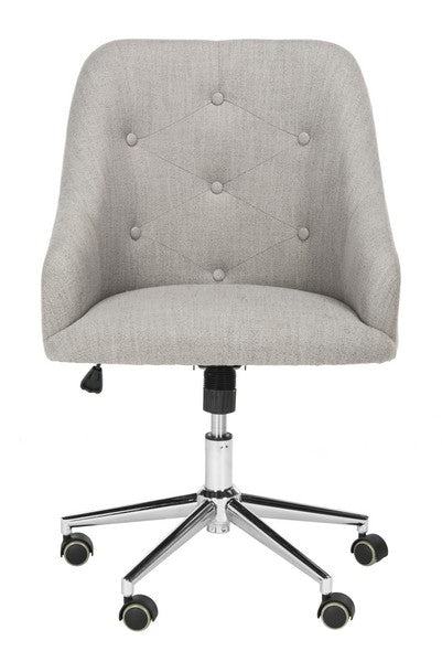 Safavieh Evelynn Office Chair Tufted Linen Chrome Leg Swivel Grey Metal Electroplating Iron OCH4502A 889048413559