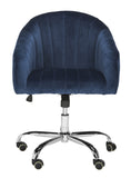 Safavieh Themis Office Chair Velvet Chrome Leg Swivel Navy Metal Electroplating Iron OCH4503B 889048413610