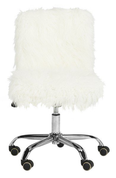 Safavieh Whitney Office Chair Faux Sheepskin Leg Swivel White Chrome Metal Electroplating Iron OCH4505A 889048294998