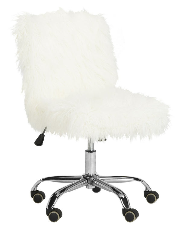 Safavieh Whitney Office Chair Faux Sheepskin Leg Swivel White Chrome Metal Electroplating Iron OCH4505A 889048294998