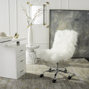 Safavieh Whitney Office Chair Faux Sheepskin Leg Swivel White Chrome Metal Electroplating Iron OCH4505A 889048294998
