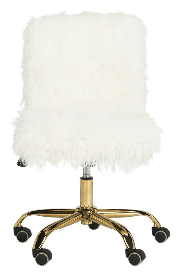 Safavieh Whitney Office Chair Faux Sheepskin Leg Swivel White Gold Metal Electroplating Iron OCH4505B 889048295315
