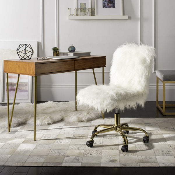 Safavieh Whitney Office Chair Faux Sheepskin Leg Swivel White Gold Metal Electroplating Iron OCH4505B 889048295315