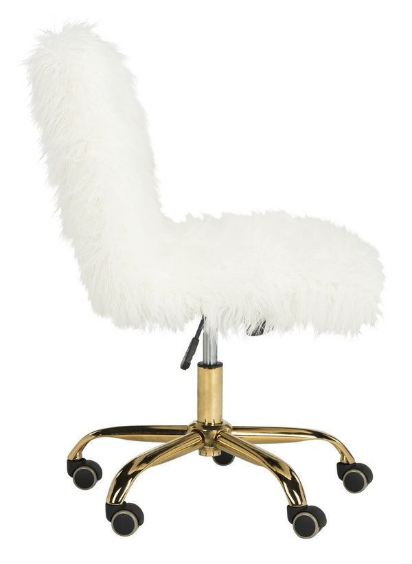 Safavieh Whitney Office Chair Faux Sheepskin Leg Swivel White Gold Metal Electroplating Iron OCH4505B 889048295315