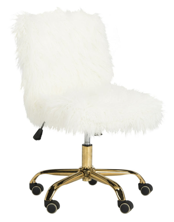 Safavieh Whitney Office Chair Faux Sheepskin Leg Swivel White Gold Metal Electroplating Iron OCH4505B 889048295315