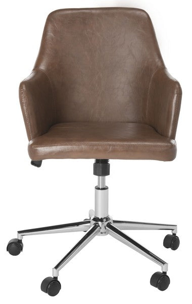 Safavieh Cadence Office Chair Swivel Brown Chrome Metal Plating CA Foam Iron PU OCH7500A 889048494817