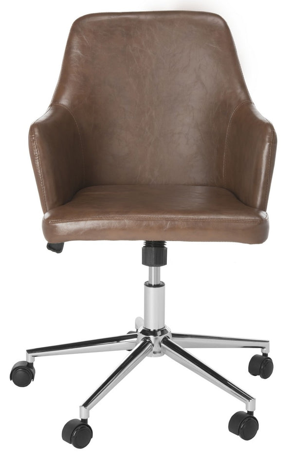 Safavieh Cadence Office Chair Swivel Brown Chrome Metal Plating CA Foam Iron PU OCH7500A 889048494817