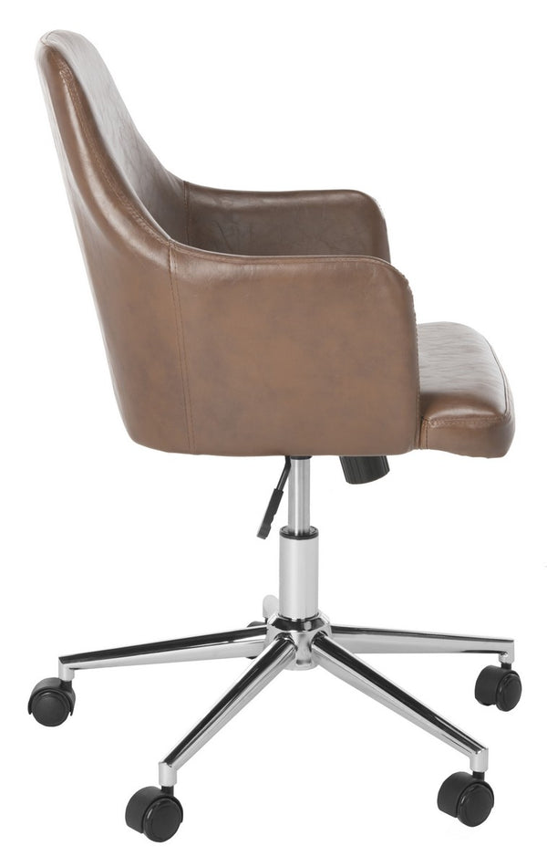 Safavieh Cadence Office Chair Swivel Brown Chrome Metal Plating CA Foam Iron PU OCH7500A 889048494817
