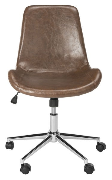Safavieh Fletcher Office Chair Swivel Brown Chrome Metal Plating CA Foam Iron PU OCH7501A 889048494947