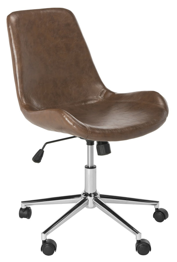 Safavieh Fletcher Office Chair Swivel Brown Chrome Metal Plating CA Foam Iron PU OCH7501A 889048494947