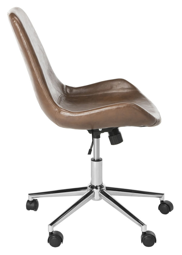 Safavieh Fletcher Office Chair Swivel Brown Chrome Metal Plating CA Foam Iron PU OCH7501A 889048494947