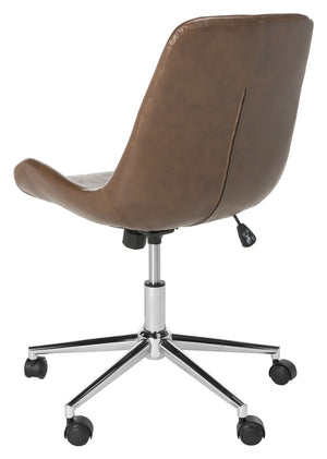 Safavieh Fletcher Office Chair Swivel Brown Chrome Metal Plating CA Foam Iron PU OCH7501A 889048494947