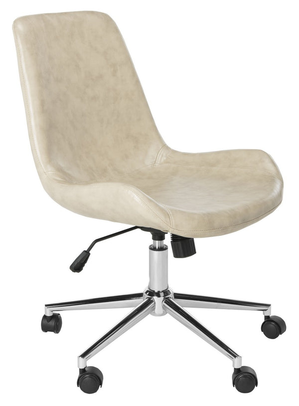 Safavieh Fletcher Office Chair Swivel Beige Chrome Metal Plating CA Foam Iron PU OCH7501B 889048494954