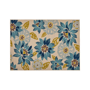 Wildwood Outdoor 5'3" x 7' Floral Area Rug, Ivory and Blue Noble House