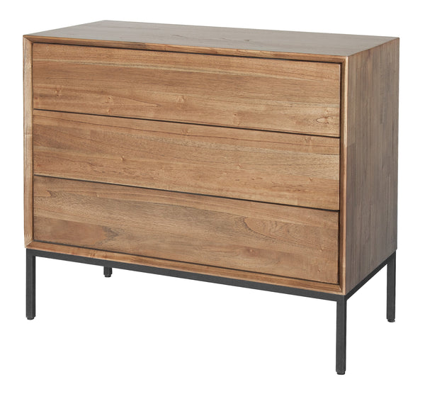 Hathaway 3-Drawer Chest - Rustic Modern Solid Wood Storage Solution with Steel Legs & Easy-Clean Finish