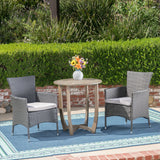 Ellie Outdoor 3 Piece Wood and Wicker Bistro Set, Gray and Gray Noble House