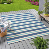 Noble House Ronan  Indoor/ Outdoor Geometric 8 x 11 Area Rug, Blue and Ivory