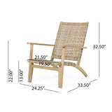 Hartwell Outdoor Wicker Lounge Chair with Ottoman, Light Brown and Light Multibrown Noble House