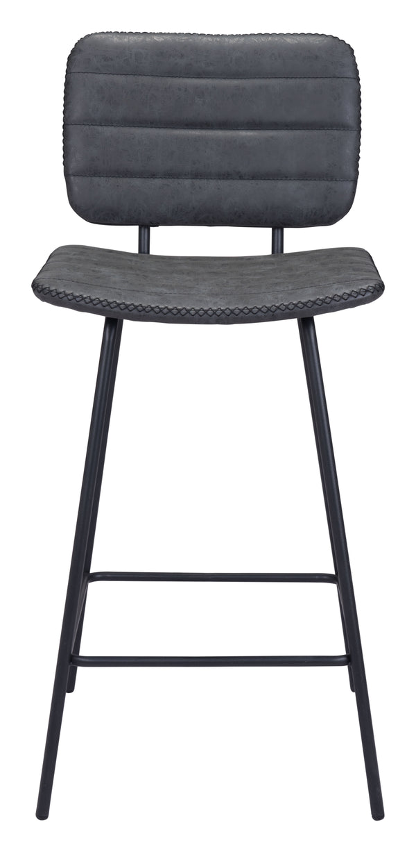 Zuo Modern Boston 100% Polyurethane, Plywood, Steel Modern Commercial Grade Counter Stool Set - Set of 2 Vintage Black, Black 100% Polyurethane, Plywood, Steel