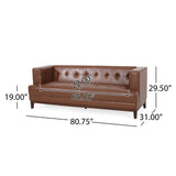 Raintree Mid Century Modern Faux Leather Tufted 3 Seater Sofa, Cognac Brown and Espresso Noble House