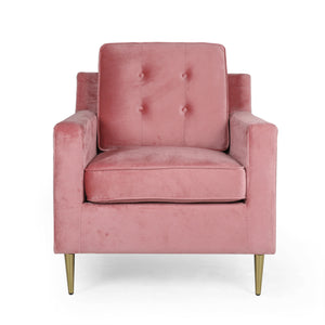Hanlon Modern Glam Tufted Velvet Club Chair, Rouge Pink and Gold Noble House