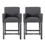 Armga Contemporary Fabric Upholstered Wood 26 inch Counter Stools, Charcoal and Gray Noble House