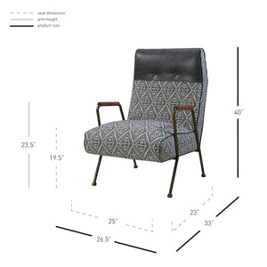 Kahlo Fabric Accent Chair Azure Diamond/Vintage Midnight