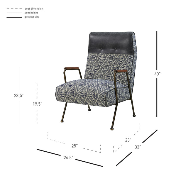 Kahlo Fabric Accent Chair Azure Diamond/Vintage Midnight