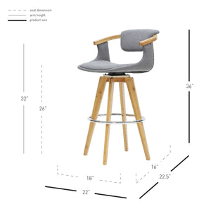 Darwin 360-Degree Swivel Counter Stool - Chic Mid-Century Design with Bamboo Legs and Linen Upholstery