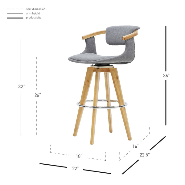 Darwin 360-Degree Swivel Counter Stool - Chic Mid-Century Design with Bamboo Legs and Linen Upholstery