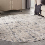 Nourison Rustic Textures RUS06 Painterly Machine Made Power-loomed Indoor Area Rug Ivory Blue 7'10" x round 99446835970