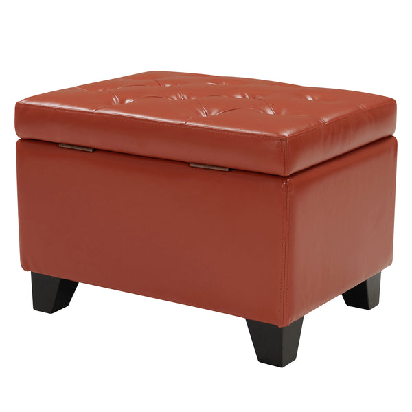 Julian Stylish Rectangular Bonded Leather Storage Ottoman with Biscuit Tufting for Home Organization