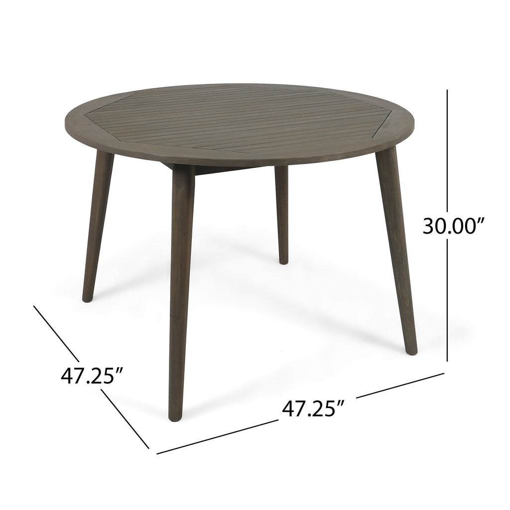 Stamford Outdoor Acacia Wood Round Dining Table, Gray Noble House