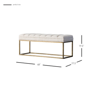 Darius Fabric Bench - Chic Modern Seating with Plush Tufting and Stylish Brushed Gold Steel Frame