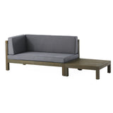 Oana Outdoor Acacia Wood Left Arm Loveseat and Coffee Table Set with Cushion