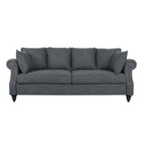 Manbow Contemporary Fabric Pillowback 3 Seater Sofa with Nailhead Trim, Charcoal and Dark Brown Noble House