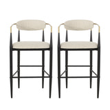 Noble House Elmore Modern Fabric Upholstered Iron 30 Inch Barstools (Set of 2), Beige, Black, and Gold