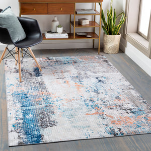 Olivia OLV-2303 Modern Polyester Rug OLV2303-912 Coral, Dark Blue, Beige, Cream, Blush, Sky Blue, Pale Blue, Dark Brown, Tan 100% Polyester 9' x 12'