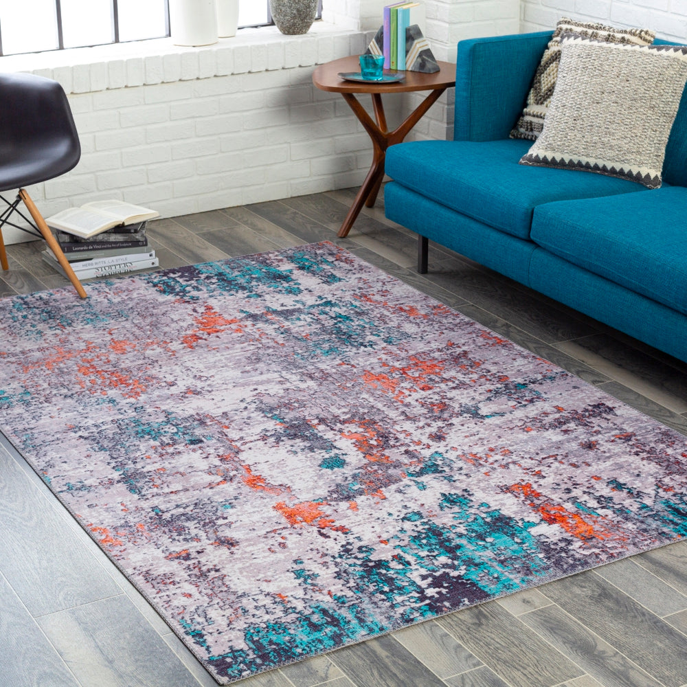 Olivia OLV-2314 Modern Polyester Rug OLV2314-912 Charcoal, Teal, Burnt Orange, Coral, Medium Gray, Cream 100% Polyester 9' x 12'