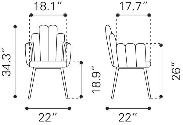 Zuo Modern Noosa 100% Polyester, Steel, Plywood Modern Commercial Grade Dining Chair Set - Set of 2 Navy 100% Polyester, Steel, Plywood