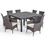 Bragdon Outdoor Aluminum and Wicker 8 Seater Dining Set, Matte Black and Multibrown Noble House