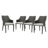 Hillhurst Outdoor Grey Wicker Dining Chairs with Light Grey Water Resistant Cushions Noble House