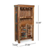 Laverock Boho Handcrafted Wooden Bar Cabinet, Distressed Paint Noble House