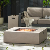 Aidan Light Grey Square 50K BTU Outdoor Gas Fire Pit Table with Tank Holder