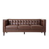 Pondway Contemporary Faux Leather Tufted 3 Seater Sofa, Dark Brown and Brown Noble House