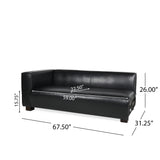 Noble House Goyette Contemporary Faux Leather 3 Seater Sofa with Chaise Lounge, Midnight Black and Dark Walnut