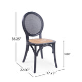 Chittenden Elm Wood and Rattan Dining Chair with Rattan Seat, Matte Black Noble House