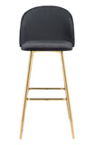 Zuo Modern Cozy 100% Polyester, Plywood, Steel Modern Commercial Grade Barstool Black, Gold 100% Polyester, Plywood, Steel