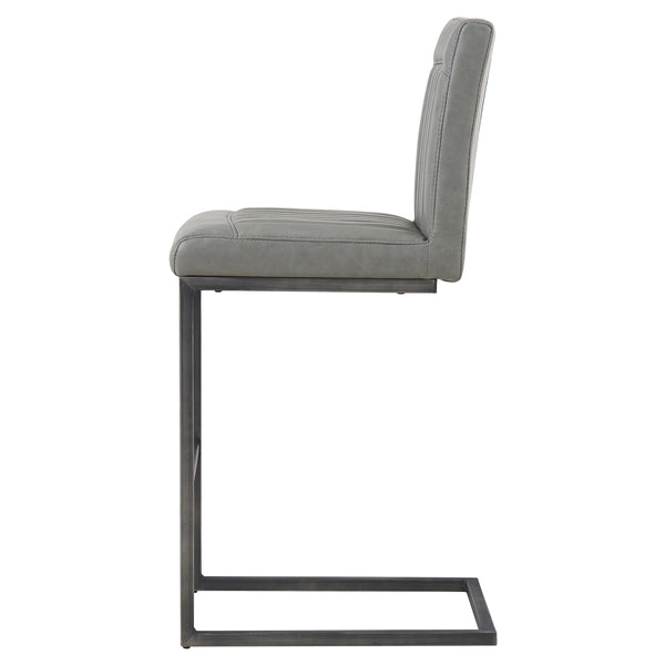 Ronan Leatherette Counter Stool Set of 2 - Vintage Industrial Style with Channel Tufting and Iron Frame