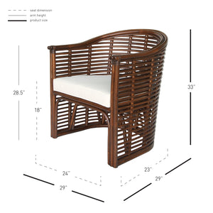 Knox Rattan Tub Chair – Coastal Modern Elegance with Earth Tone Brown and Easy-Clean Cotton Cushion